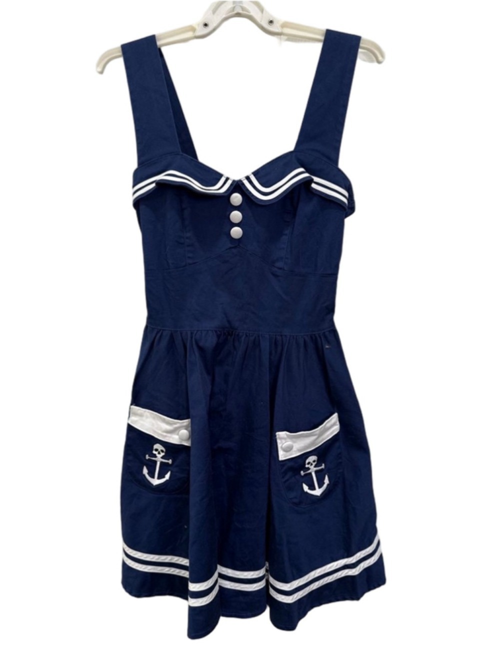 Hell Bunny Navy White Sailor Mini Dress Women's Size S - Picture 2 of 8